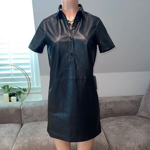 NWT Max Studio London Black Faux Leather Shirt Dress